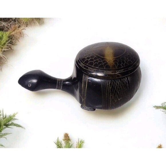 Vintage Hand Carved Stone Turtle Lidded Trinket Box Tribal Boho Decor READ - Picture 1 of 7